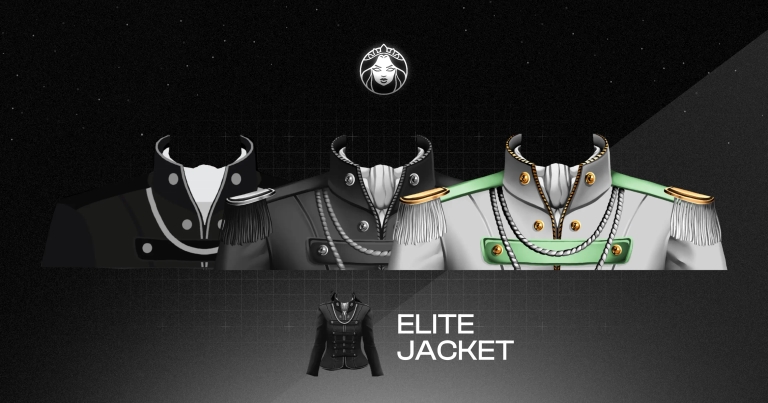 Three hand-drawn Frizzy Characters clothing options for the elite jacket