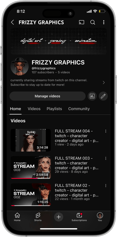 Custom Frizzy Characters avatar shown on YouTube profile or channel